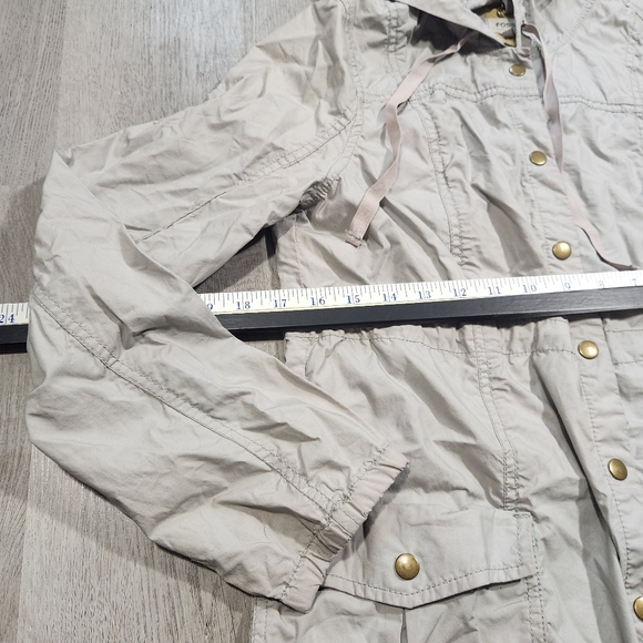 Vintage Women Fossil Windbreaker Long Pearl Snap Jacket Utility Sz Small Hooded - Picture 9 of 9